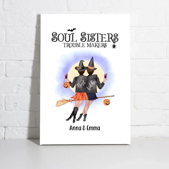 Personalized Canvas, Soul Sisters Trouble Makers - Halloween Gift, Gift For Sister, Best Friends