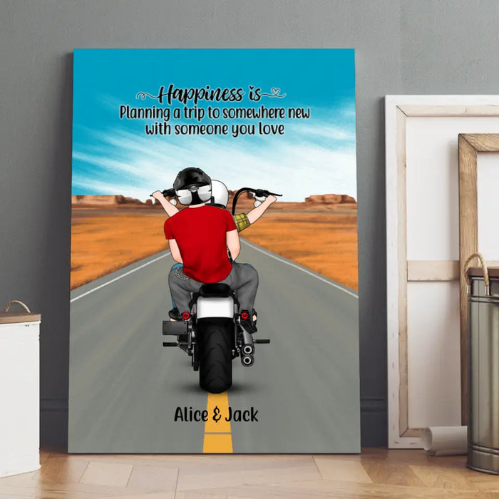 Personalized Canvas, Motorcycle Couple, Woman Riding, Gift for Motorcycle Lovers, Gift for Couple, Riders