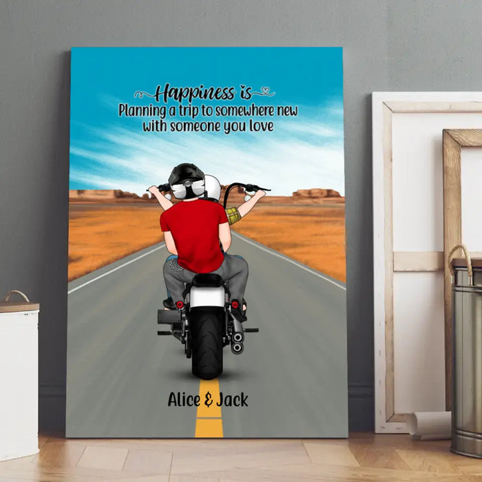 Personalized Canvas, Motorcycle Couple, Woman Riding, Gift for Motorcycle Lovers, Gift for Couple, Riders