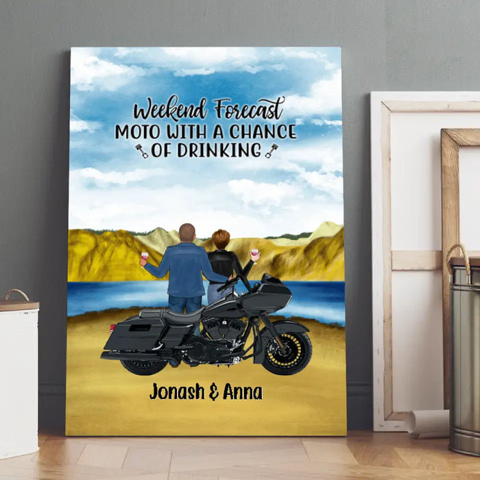 Personalized Canvas, Weekend Forecast Motorcyle With A Chance Of Drinking, Gift For Motorcycle Lovers