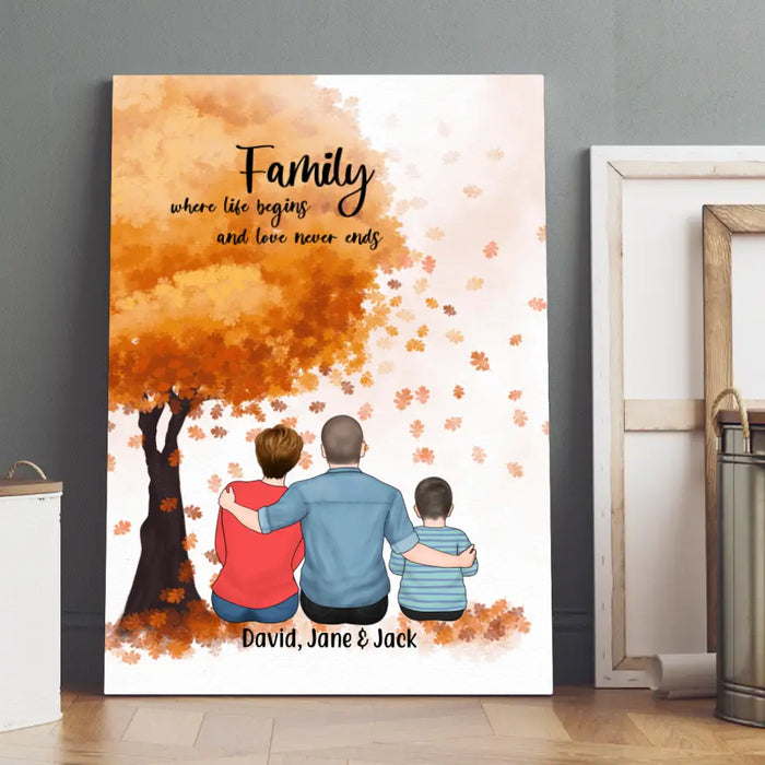 Personalized Canvas, Family Sitting Together, Gift for Family