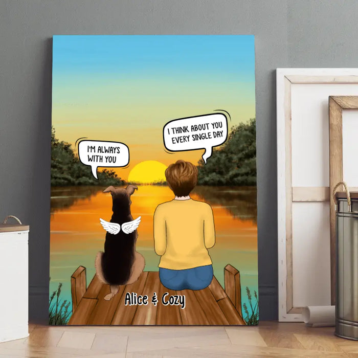 Personalized Canvas, Woman and Dogs Conversation, I Still Talk About You, Memorial Gift for Dog Lover