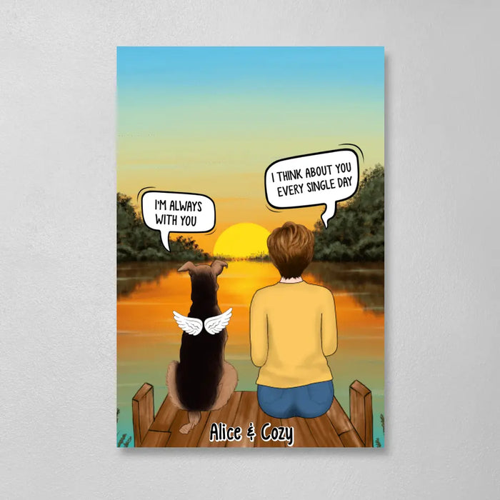 Personalized Canvas, Woman and Dogs Conversation, I Still Talk About You, Memorial Gift for Dog Lover