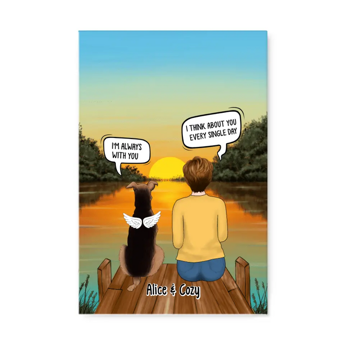 Personalized Canvas, Woman and Dogs Conversation, I Still Talk About You, Memorial Gift for Dog Lover