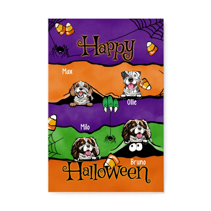 Personalized Canvas, Up To 4 Dogs, Peeking Dogs Halloween, Halloween Gift For Dog Lovers