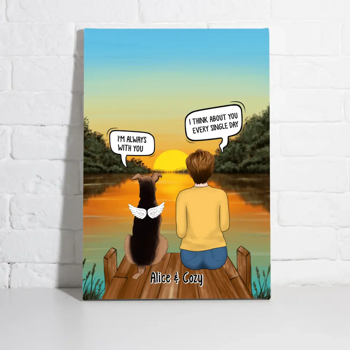 Personalized Canvas, Woman and Dogs Conversation, I Still Talk About You, Memorial Gift for Dog Lover