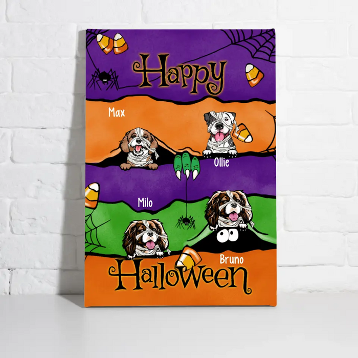 Personalized Canvas, Up To 4 Dogs, Peeking Dogs Halloween, Halloween Gift For Dog Lovers