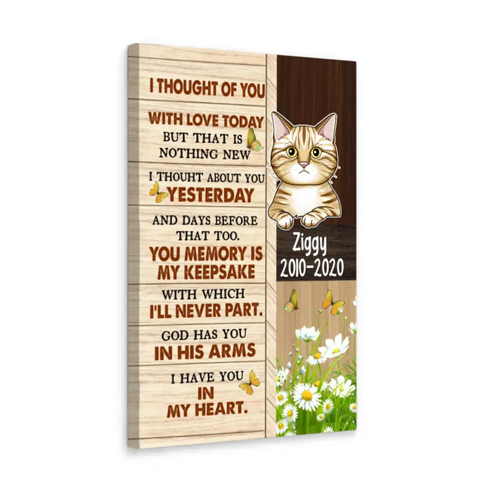 Personalized Canvas, I Thought Of You, Memorial Gift for Cat Loss, Gift for Cat Lover