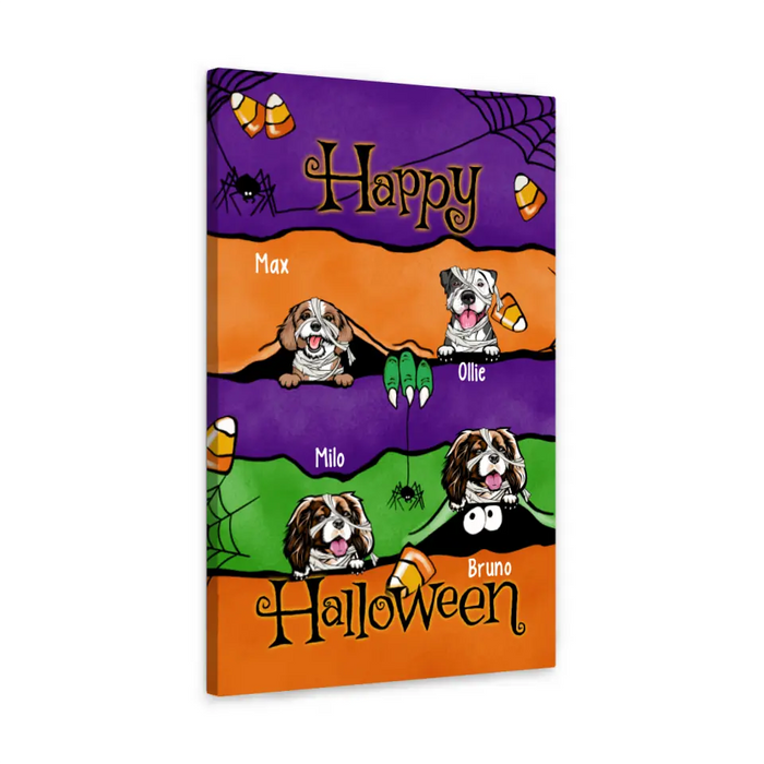 Personalized Canvas, Up To 4 Dogs, Peeking Dogs Halloween, Halloween Gift For Dog Lovers