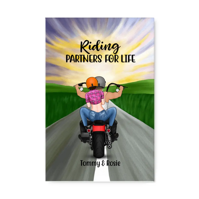 Personalized Canvas, Motorcycle Couple - Riding Partners For Life, Gift For Motorcycle Lovers