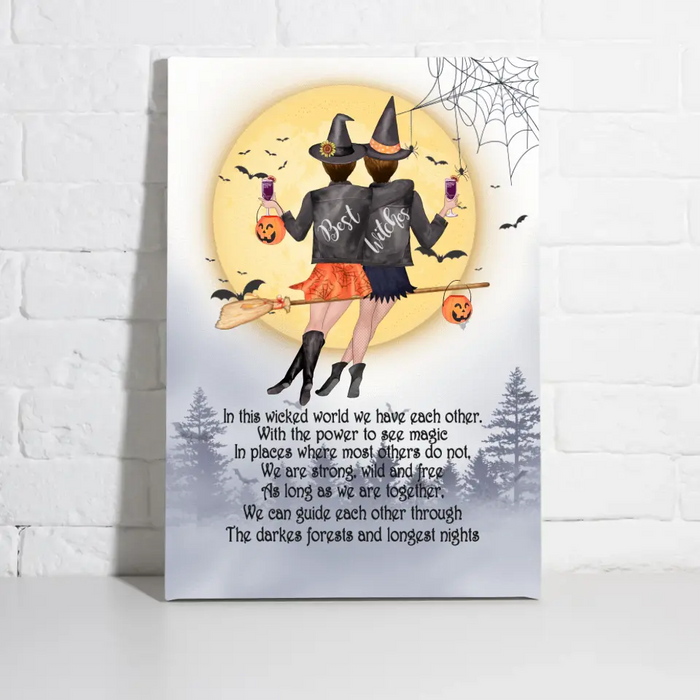 Personalized Canvas, Witches Besties In The Wicked World, Halloween Gift for Best Friends, Sisters