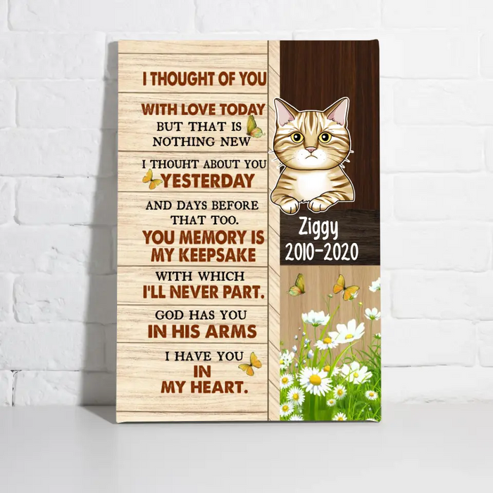 Personalized Canvas, I Thought Of You, Memorial Gift for Cat Loss, Gift for Cat Lover