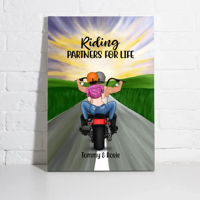 Personalized Canvas, Motorcycle Couple - Riding Partners For Life, Gift For Motorcycle Lovers