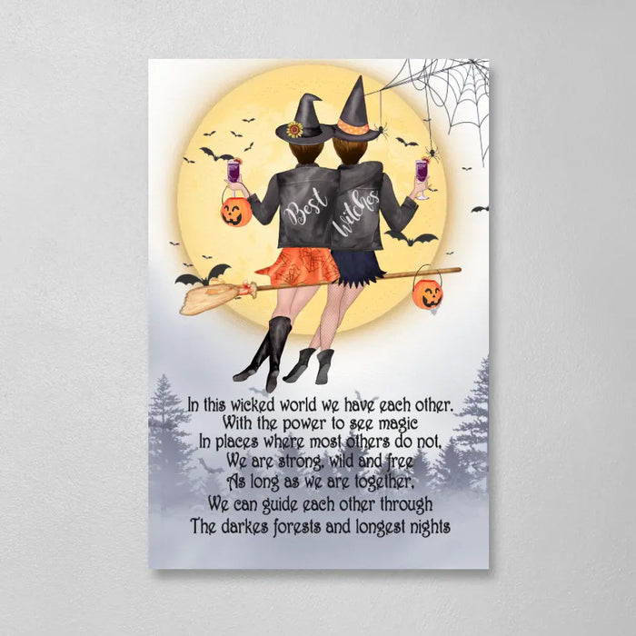 Personalized Canvas, Witches Besties In The Wicked World, Halloween Gift for Best Friends, Sisters