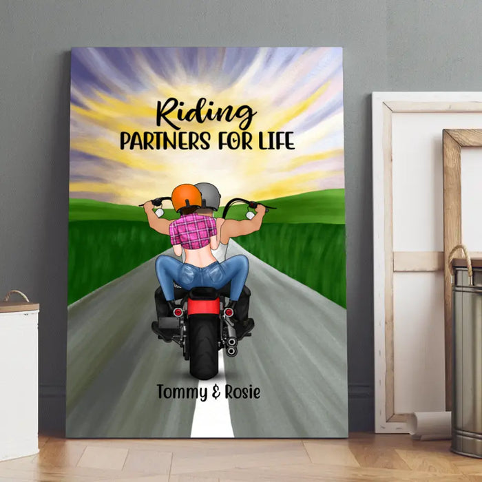 Personalized Canvas, Motorcycle Couple - Riding Partners For Life, Gift For Motorcycle Lovers