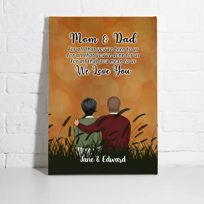 Personalized Canvas, Happy Wedding Anniversary Old Couple, Gift for Parents, Mom & Dad