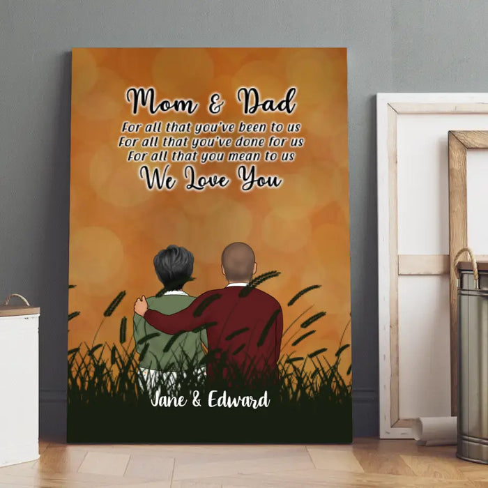 Personalized Canvas, Happy Wedding Anniversary Old Couple, Gift for Parents, Mom & Dad