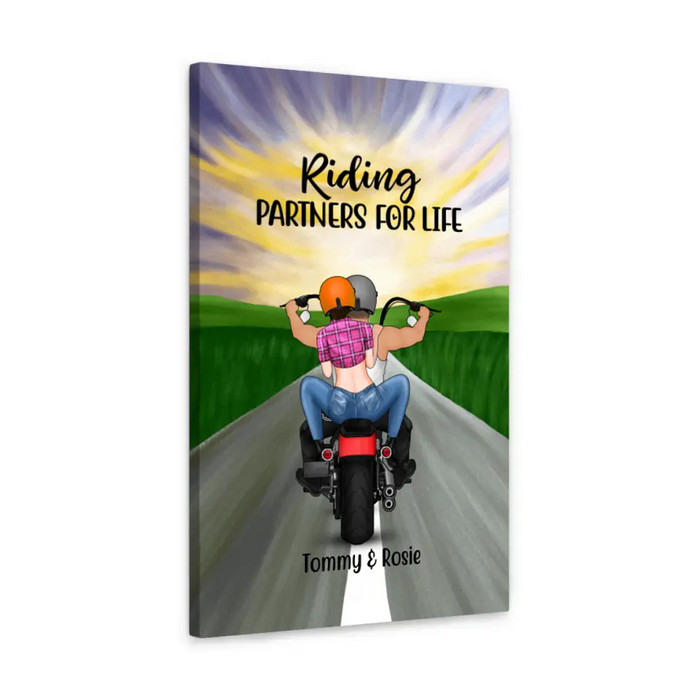 Personalized Canvas, Motorcycle Couple - Riding Partners For Life, Gift For Motorcycle Lovers