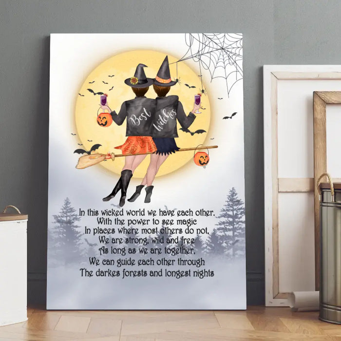 Personalized Canvas, Witches Besties In The Wicked World, Halloween Gift for Best Friends, Sisters