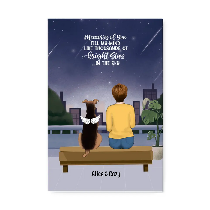 Personalized Canvas, Woman & Pet On Terrace, Memorial Gift for Dog Lover, Cat Lover