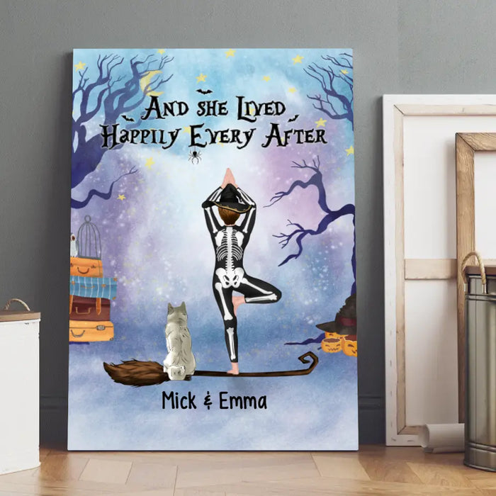 Personalized Canvas, Yoga Witch And Dogs - Halloween Gift, Gift For Yoga And Dog Lovers