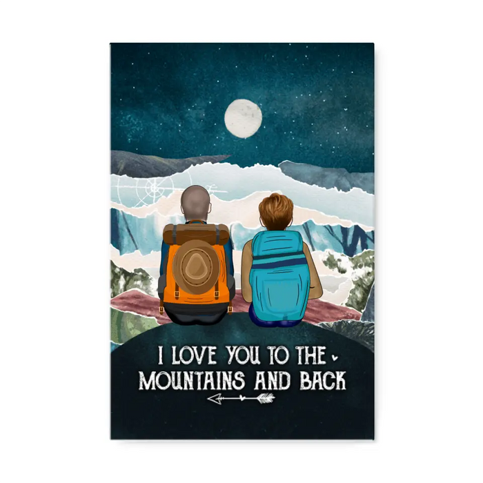 Personalized Canvas, Hiking Couple On Top Of Mountain, Gifts For Hiking Lovers