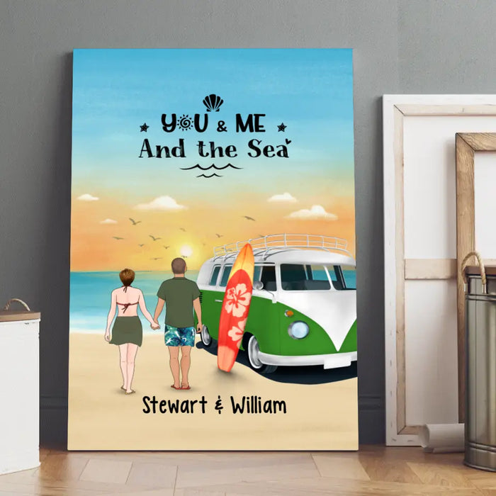 Personalized Canvas, Surfing Couple On The Beach, Gift For Beach And Surfing Lovers