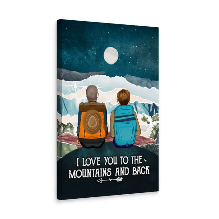 Personalized Canvas, Hiking Couple On Top Of Mountain, Gifts For Hiking Lovers