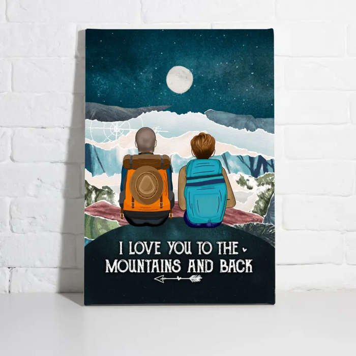 Personalized Canvas, Hiking Couple On Top Of Mountain, Gifts For Hiking Lovers