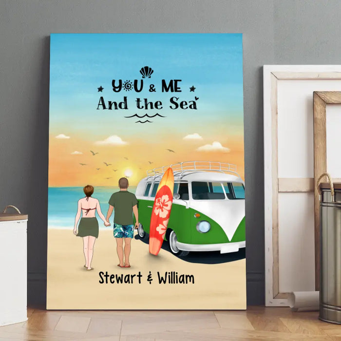 Personalized Canvas, Surfing Couple On The Beach, Gift For Beach And Surfing Lovers