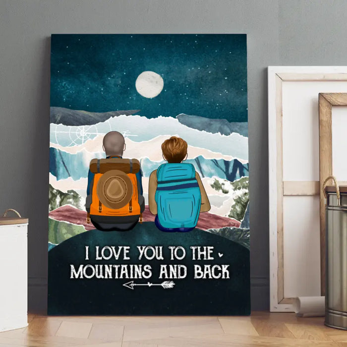 Personalized Canvas, Hiking Couple On Top Of Mountain, Gifts For Hiking Lovers