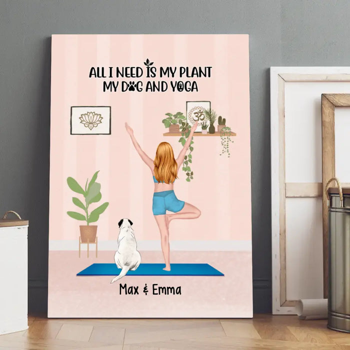 Personalized Canvas, Woman Doing Yoga With Dogs, Gift For Dog And Yoga Lovers