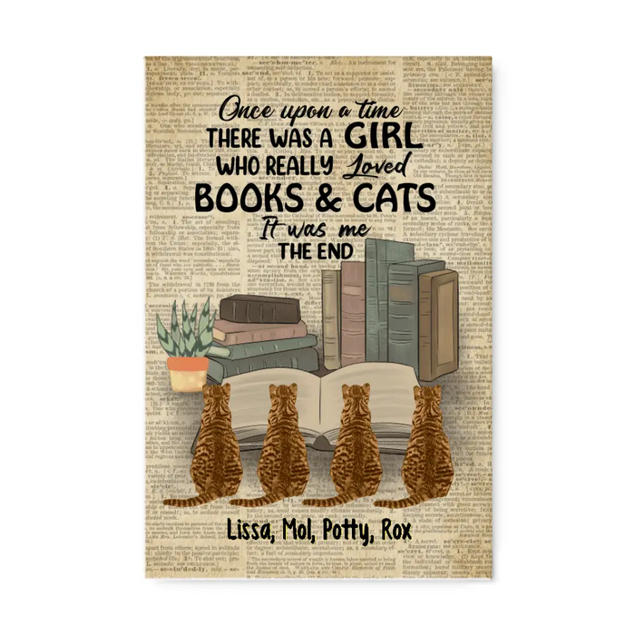 Personalized Canvas/Poster, A Girl Who Loved Books And Cats, Gift For Book And Cat Lovers