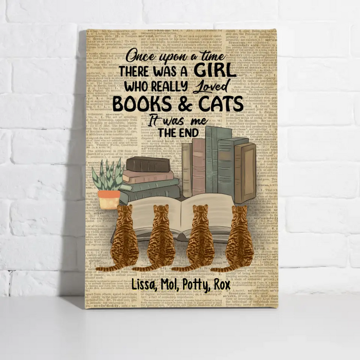 Personalized Canvas/Poster, A Girl Who Loved Books And Cats, Gift For Book And Cat Lovers