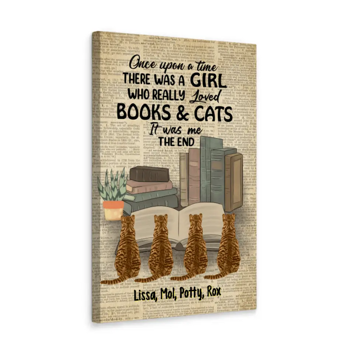 Personalized Canvas/Poster, A Girl Who Loved Books And Cats, Gift For Book And Cat Lovers