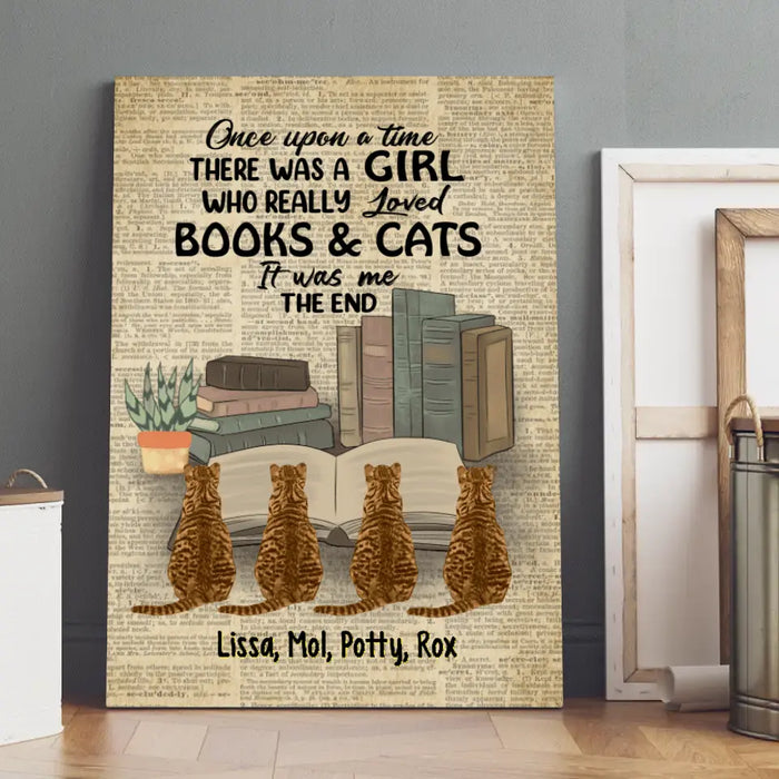 Personalized Canvas/Poster, A Girl Who Loved Books And Cats, Gift For Book And Cat Lovers