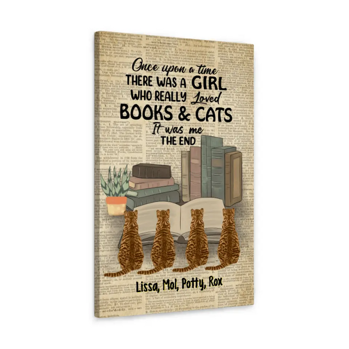 Personalized Canvas/Poster, A Girl Who Loved Books And Cats, Gift For Book And Cat Lovers