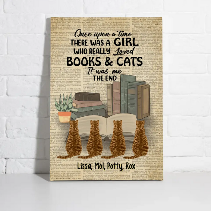 Personalized Canvas/Poster, A Girl Who Loved Books And Cats, Gift For Book And Cat Lovers