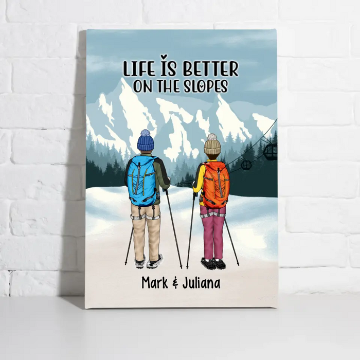 Personalized Canvas/Poster, Snowshoeing Couple and Friends, Gift for Snowshoeing Lovers