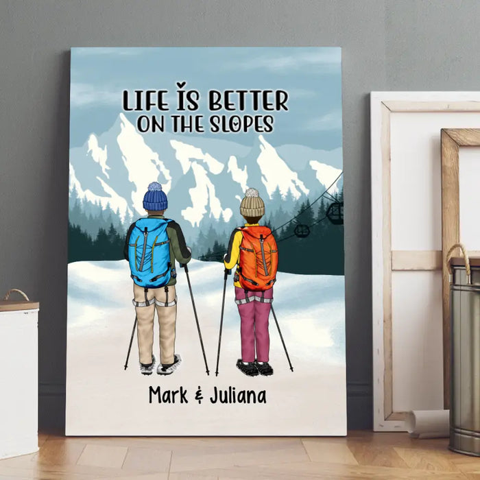 Personalized Canvas/Poster, Snowshoeing Couple and Friends, Gift for Snowshoeing Lovers