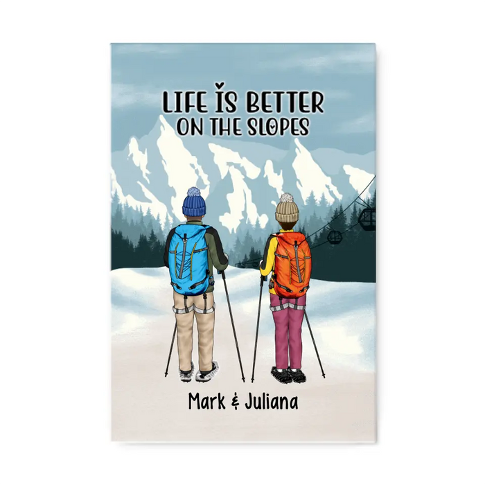 Personalized Canvas/Poster, Snowshoeing Couple and Friends, Gift for Snowshoeing Lovers