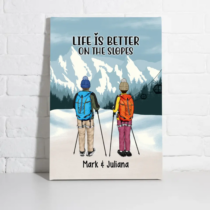 Personalized Canvas/Poster, Snowshoeing Couple and Friends, Gift for Snowshoeing Lovers