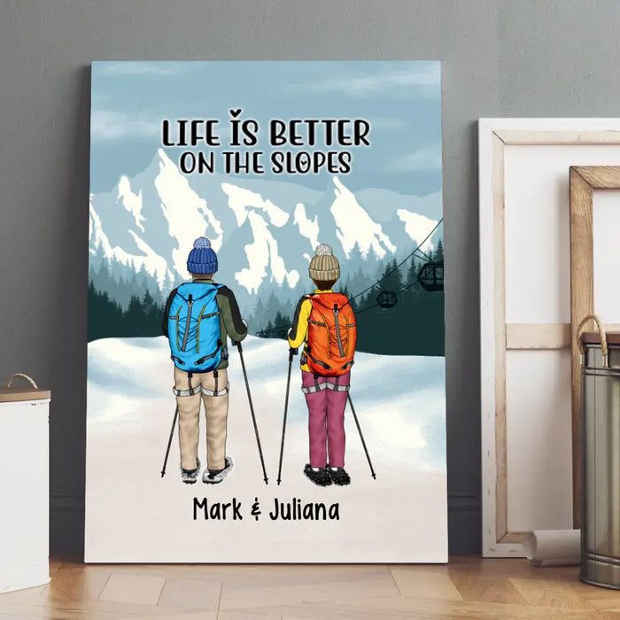 Personalized Canvas/Poster, Snowshoeing Couple and Friends, Gift for Snowshoeing Lovers