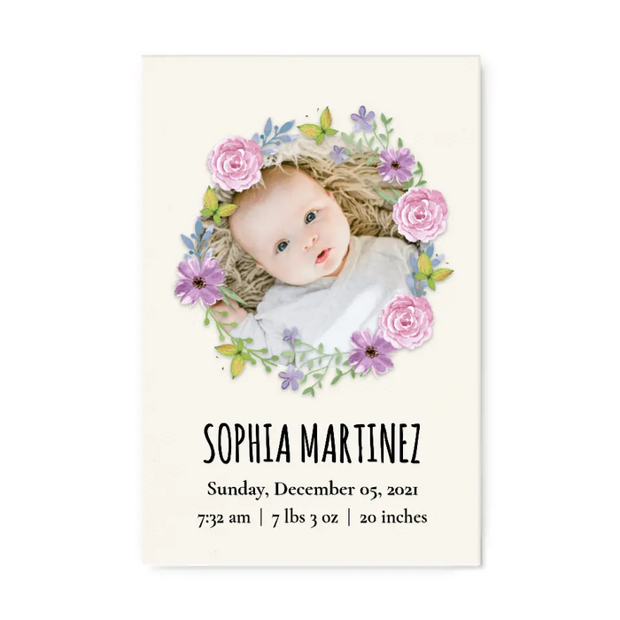 Personalized Canvas/Poster, Baby Photo Birth Statistics, Upload Photo Gift, Gift For Baby, Newborn Baby