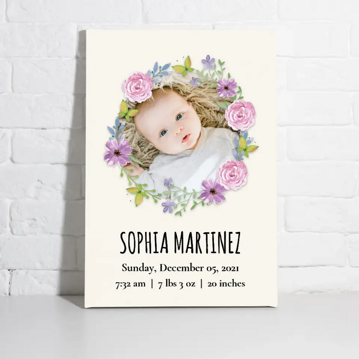 Personalized Canvas/Poster, Baby Photo Birth Statistics, Upload Photo Gift, Gift For Baby, Newborn Baby