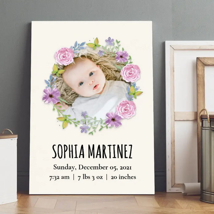 Personalized Canvas/Poster, Baby Photo Birth Statistics, Upload Photo Gift, Gift For Baby, Newborn Baby