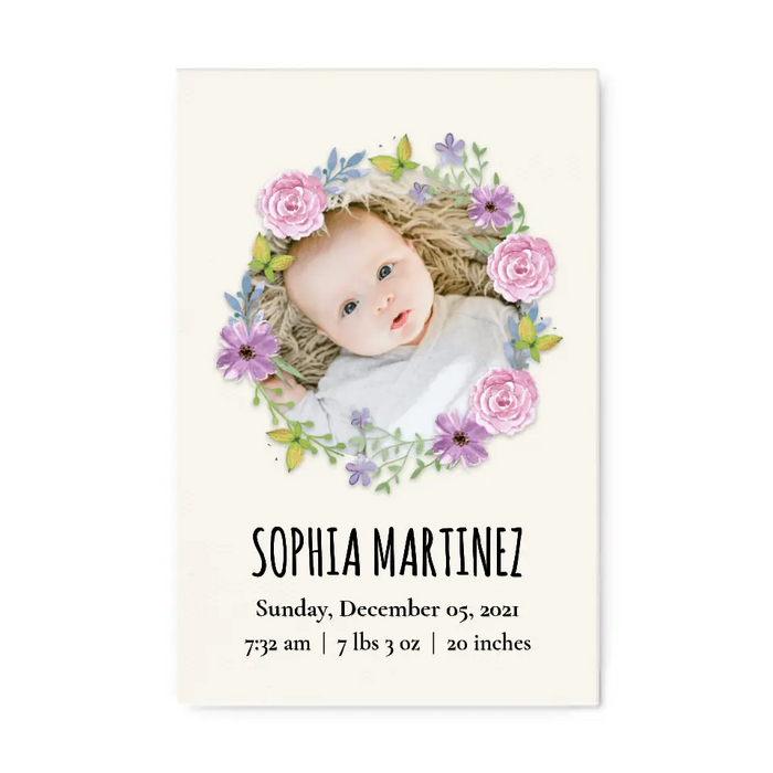 Personalized Canvas/Poster, Baby Photo Birth Statistics, Upload Photo Gift, Gift For Baby, Newborn Baby