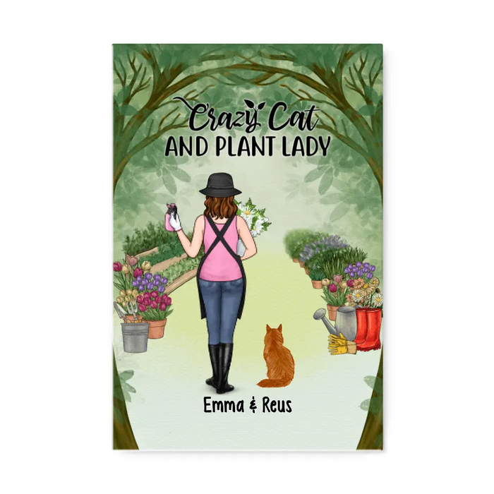 Personalized Canvas/Poster, Crazy Cat And Plant Lady, Gift For Gardeners And Cat Lovers