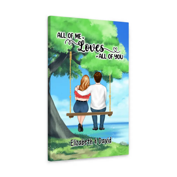 Personalized Canvas, Couple And Kid Sitting On Tree Swing, Together We Built A Life We Love, Gift For Family, Couple, Gift For Her, Gift For Him