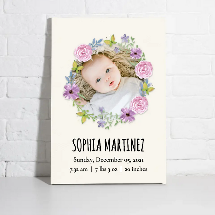 Personalized Canvas/Poster, Baby Photo Birth Statistics, Upload Photo Gift, Gift For Baby, Newborn Baby